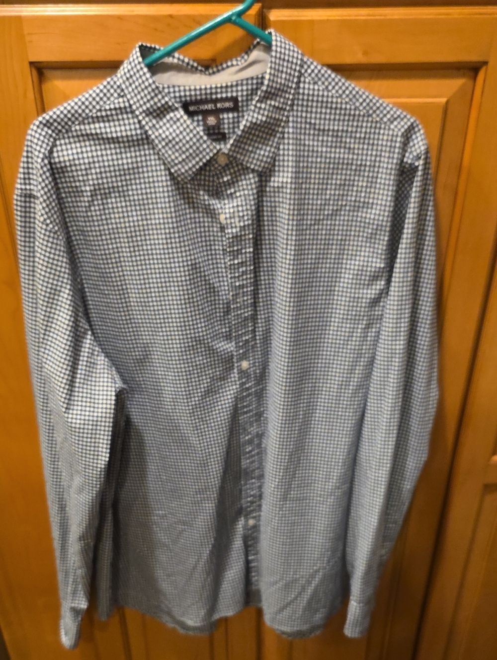 Michael Kors Blue and White Gingham Button-Down Shirt